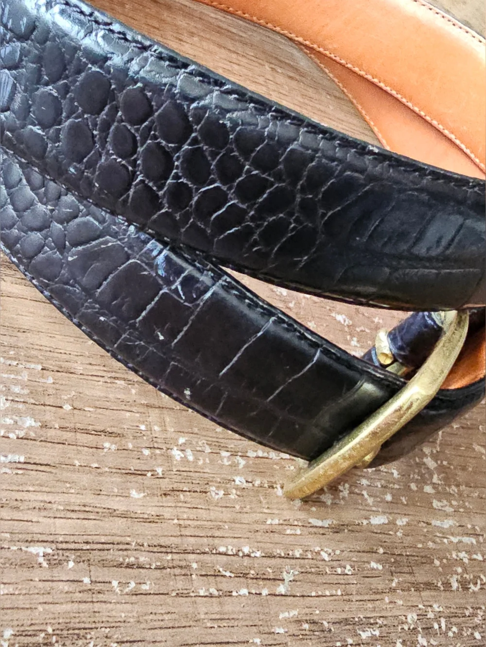 POLO RALPH LAUREN EMBOSSED ALLIGATOR PATTERN LEATHER Black Belt‎ Mens Sz 40 Flaw